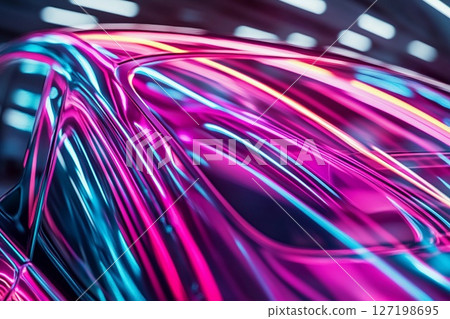 Colors Pulsate Vividly on Reflective Surface in Modern Urban Setting. Generative AI 127198695