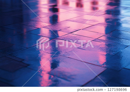 Reflections Dance on a Glossy Surface Under the Intoxicating Glow of Twilight. Generative AI 127198696