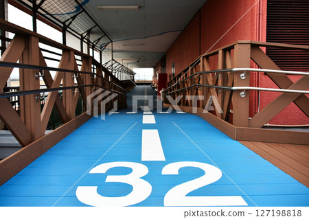 A blue walkway resembling a runway (Runway 32) A blue walkway resembling a runway (Runway 32) 127198818