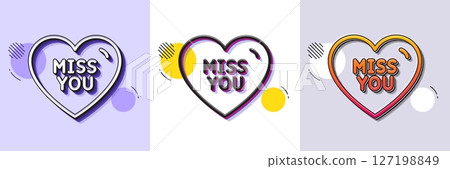 Miss you line icon. Halftone dotted pattern. Gradient icon with grain shadow. Sweet heart sign. Valentine day love symbol. Line miss you icon. Various designs. Vector 127198849