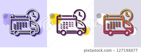 Delivery schedule line icon. Halftone dotted pattern. Gradient icon with grain shadow. Logistics calendar sign. Cargo reminder symbol. Line delivery icon. Various designs. Vector Delivery schedule line icon. Halftone dotted pattern. Gradient icon with grain shadow. Logistics calendar sign. Cargo reminder symbol. Line delivery icon. Various designs. Vector 127198877