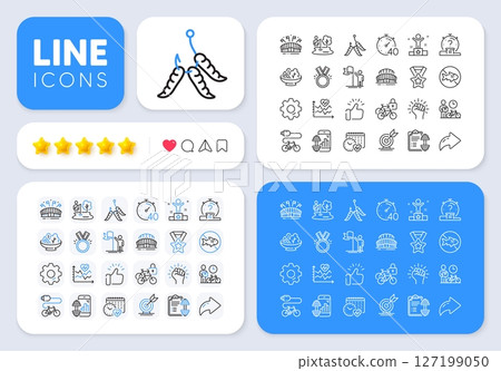 Empower, Timer and Leadership line icons for web app. Message, Share, Like social media icons. Pack of Bike courier, Winner ribbon, Cardio calendar pictogram icons. Vector Empower, Timer and Leadership line icons for web app. Message, Share, Like social media icons. Pack of Bike courier, Winner ribbon, Cardio calendar pictogram icons. Vector 127199050