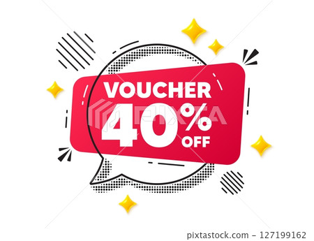 Coupon chat speech bubble. Social media concept. Voucher 40 percent off sale. Special offer coupon sign. Black friday discount symbol. Red chat message. Offer speech bubble. Glare 3d stars. Vector Coupon chat speech bubble. Social media concept. Voucher 40 percent off sale. Special offer coupon sign. Black friday discount symbol. Red chat message. Offer speech bubble. Glare 3d stars. Vector 127199162