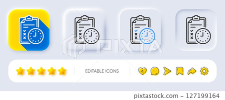 Exam time line icon. Neumorphic, Flat shadow, 3d buttons. Checklist sign. Line exam time icon. Social media icons. Vector Exam time line icon. Neumorphic, Flat shadow, 3d buttons. Checklist sign. Line exam time icon. Social media icons. Vector 127199164