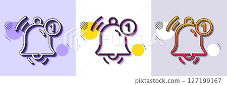 Reminder line icon. Halftone dotted pattern. Gradient icon with grain shadow. Notice bell sign. Notification new message symbol. Line reminder icon. Various designs. Vector 127199167