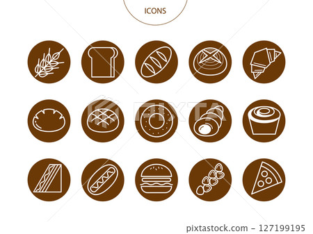 麵包圖示象形文字向量插圖集 127199195