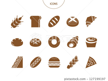 麵包圖示象形文字向量插圖集 127199197