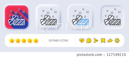 Gift box open line icon. Neumorphic, Flat shadow, 3d buttons. Christmas or New year present sign. Surprise symbol. Line present icon. Social media icons. Vector 127199210