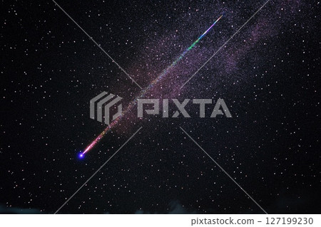 Captivating Colors of Meteor Shower Illuminate the Night Sky Above. Generative AI 127199230