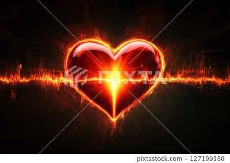 Pulse Radiates From a Vibrant Heart Against a Dark Backdrop. Generative AI Pulse Radiates From a Vibrant Heart Against a Dark Backdrop. Generative AI 127199380