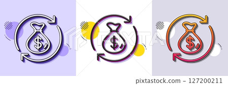 Change money line icon. Halftone dotted pattern. Gradient icon with grain shadow. Currency exchange sign. Transfer payment symbol. Line change money icon. Various designs. Vector 127200211