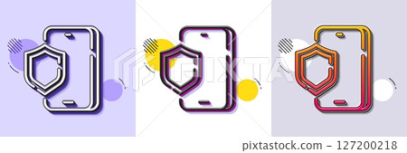 Phone protection line icon. Halftone dotted pattern. Gradient icon with grain shadow. Smartphone or Cellphone antivirus sign. Mobile accessories symbol. Line phone protection icon. Vector 127200218