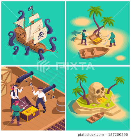 Pirate Isometric Video Game Square Card Collection 127200296