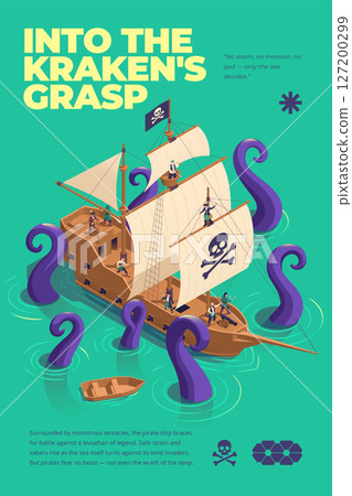 Pirate ship and Kraken Isometric Composition 127200299