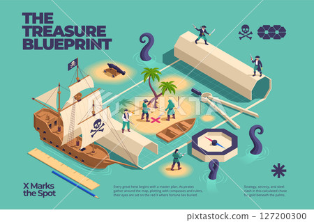 Pirate Isometric Treasure Blueprint Composition 127200300