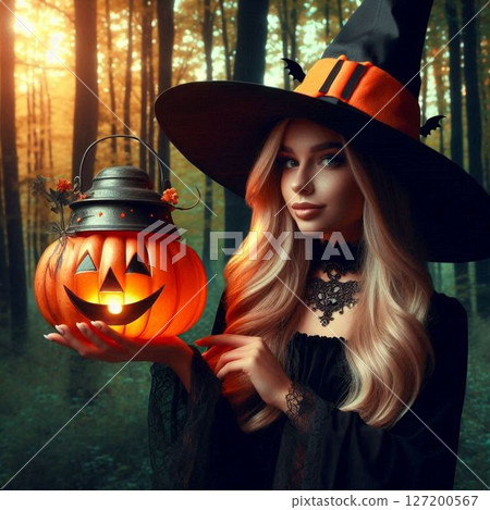 Halloween pumpkin doll and witch 127200567