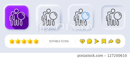 Search people line icon. Neumorphic, Flat shadow, 3d buttons. Find employee sign. Magnify glass. Line search people icon. Social media icons. Vector 127200610