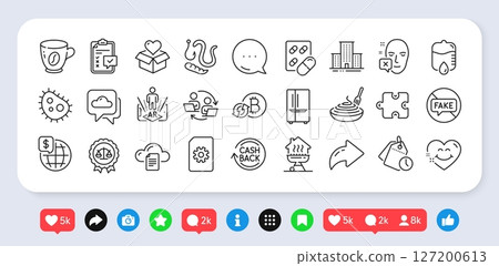 Fake news, World money and Time management line icons pack. Social media: share, comment, like icons. Smile face, Augmented reality, University campus web icon. Vector Fake news, World money and Time management line icons pack. Social media: share, comment, like icons. Smile face, Augmented reality, University campus web icon. Vector 127200613