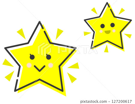 An illustration of a star with a cute face, sparkling and shining in the night sky 127200617