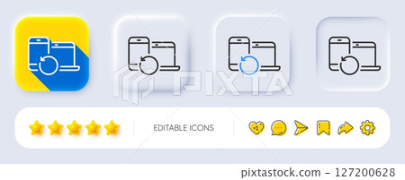 Recovery devices line icon. Neumorphic, Flat shadow, 3d buttons. Backup data sign. Restore information symbol. Line recovery devices icon. Social media icons. Vector 127200628