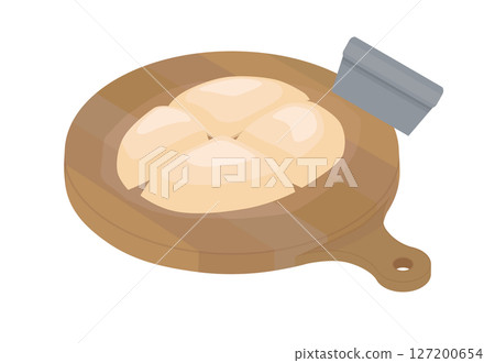 Illustration of cutting dough on a cutting board Illustration of cutting dough on a cutting board 127200654