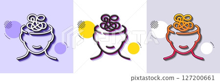Anxiety line icon. Halftone dotted pattern. Gradient icon with grain shadow. Stress or Think worry sign. Mental health symbol. Line anxiety icon. Various designs. Vector 127200661
