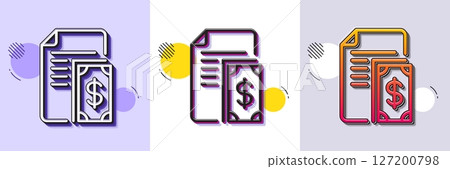 Payment line icon. Halftone dotted pattern. Gradient icon with grain shadow. Document with cash money symbol. Dollar currency sign. Line payment icon. Various designs. Vector 127200798