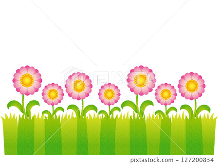手繪草地上盛開的粉紅色可愛花朵 127200834