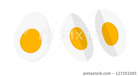 Hand drawn Hard boiled egg cut into pieces Healthy Eating or Food Poster Flat design element idea Hand drawn Hard boiled egg cut into pieces Healthy Eating or Food Poster Flat design element idea 127201085