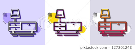 Dresser line icon. Halftone dotted pattern. Gradient icon with grain shadow. Home furniture sign. Modern commode symbol. Line dresser icon. Various designs. Vector 127201248