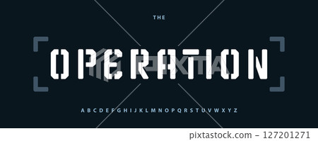 Techno alphabet, bold stencil lettering, cyber army typeface with tactical display typo, strong digital text for gaming headline strategy design. Vector typeset Techno alphabet, bold stencil lettering, cyber army typeface with tactical display typo, strong digital text for gaming headline strategy design. Vector typeset 127201271