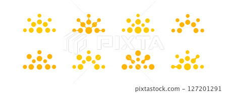 Abstract Half Sun Logo Set, Abstract Circular Sunset Dot Icon Collection. Bright Dotted Sunny Emblem on White BG for Vacation, Solar Energy, Warm Weather, Science, Technology. Vector Illustration Abstract Half Sun Logo Set, Abstract Circular Sunset Dot Icon Collection. Bright Dotted Sunny Emblem on White BG for Vacation, Solar Energy, Warm Weather, Science, Technology. Vector Illustration 127201291