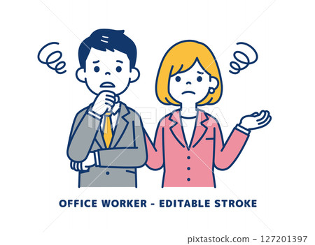 Vector illustration material of a businessman who is at a loss _ Men and women set 127201397