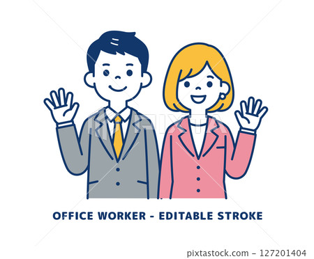 一位年輕商人微笑著打招呼的向量插圖素材_男女套裝 127201404