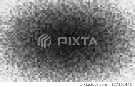 Dense central pixel blur blackout. High-contrast censorship-style noise simulating blocked data or dark signal zone. Strong glitch aesthetic. Vector illustration. 127201446