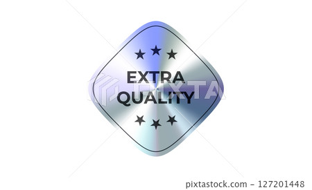 Extra quality badge with premium chrome metallic effect and stars. Perfect for ecommerce, product labels, branding visuals, marketing promotions, and trusted guarantees. Vector illustration. 127201448