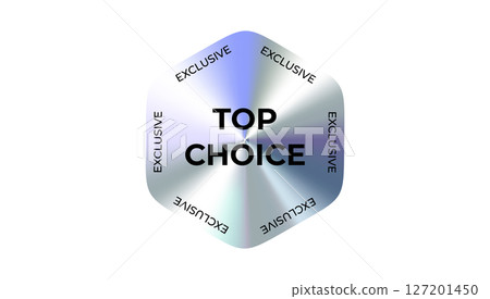 Top choice exclusive badge in silver chrome style. Suitable for best product tags, marketing visuals, ecommerce branding, promotional labels, luxury identity. Vector illustration 127201450