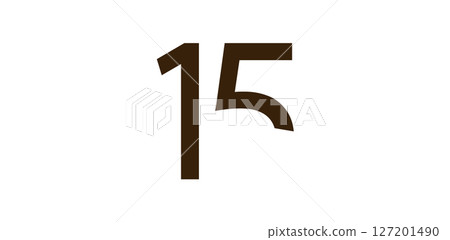 Minimalist Number 15 in Modern Cut-Out Style, Bold Abstract Typeface for Creative Design, Birthday, Anniversary, Poster or Logo Use. Vector Illustration. 127201490