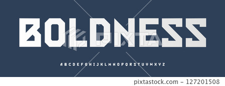 Sport block alphabet, bold sharp letters, strong geometric font for tech branding, impactful headline style, urban industrial typography, futuristic display design. Vector typeset. 127201508