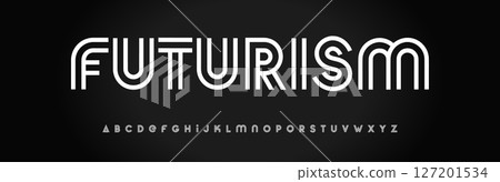 Modern rounded linear alphabet, smooth striped font, abstract digital futurism typescript with geometric stripe feel, logo branding, modern headline, neo retro typographic design. Vector typeset. 127201534