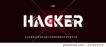 Cyber hacker alphabet, bold techno font, digital fraud sci-fi typeset with geometric edge for security logo, darknet headline, hack, phishing and scammer typography. Vector typeset 127201552