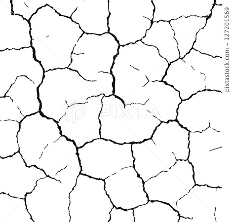 Cracked dry ground texture patern. Wall cracks, earthquake damage. Desert drought surface. Natural desert drought surface, background for climate change, geology, eco design. Vector illustration 127201569