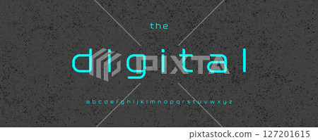 Cyber neon alphabet, futuristic glowing sans serif letters, digital sci-fi font for immersive UI logo, high-tech branding visuals, modern XR typography, modern typographic design. Vector typeset. 127201615