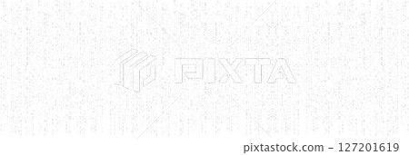 Matrix binary code background with white digital rain effect. Ideal for cyberpunk themes, tech designs, hacking or coding visuals, sci-fi and digital interfaces. Vector illustration. 127201619
