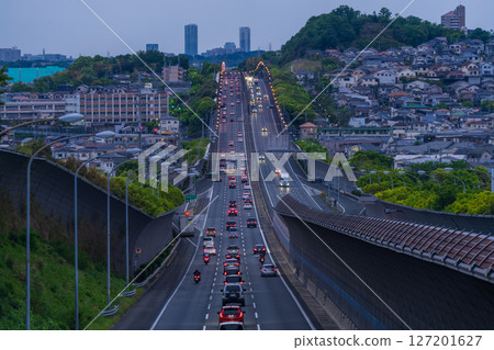 《Osaka Prefecture》Night view of Meishin Expressway and the straight in Takatsuki City 《Osaka Prefecture》Night view of Meishin Expressway and the straight in Takatsuki City 127201627
