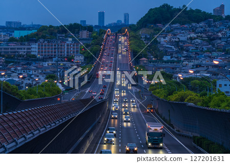 《Osaka Prefecture》Night view of Meishin Expressway and the straight in Takatsuki City 《Osaka Prefecture》Night view of Meishin Expressway and the straight in Takatsuki City 127201631