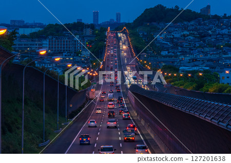 《Osaka Prefecture》Night view of Meishin Expressway and the straight in Takatsuki City 《Osaka Prefecture》Night view of Meishin Expressway and the straight in Takatsuki City 127201638