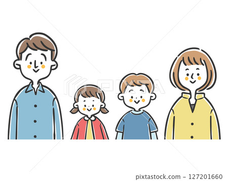 一對年輕夫婦和他們的孩子、上身、向量的插圖 一對年輕夫婦和他們的孩子、上身、向量的插圖 127201660