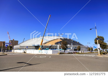 [Kagawa Prefecture] New Kagawa Prefectural Gymnasium (Anabuki Arena Kagawa) under construction at Sunport Takamatsu 127201773