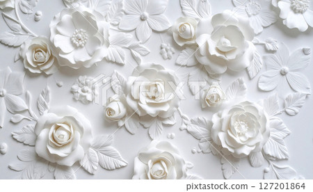 Embossed white floral background Embossed white floral background 127201864